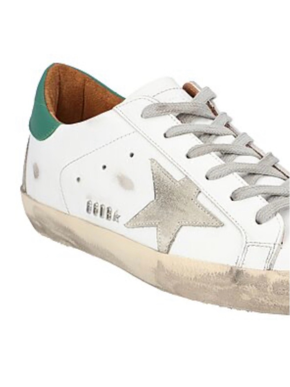 Golden Goose White Leather Sneaker with Silver Star and Green Heel